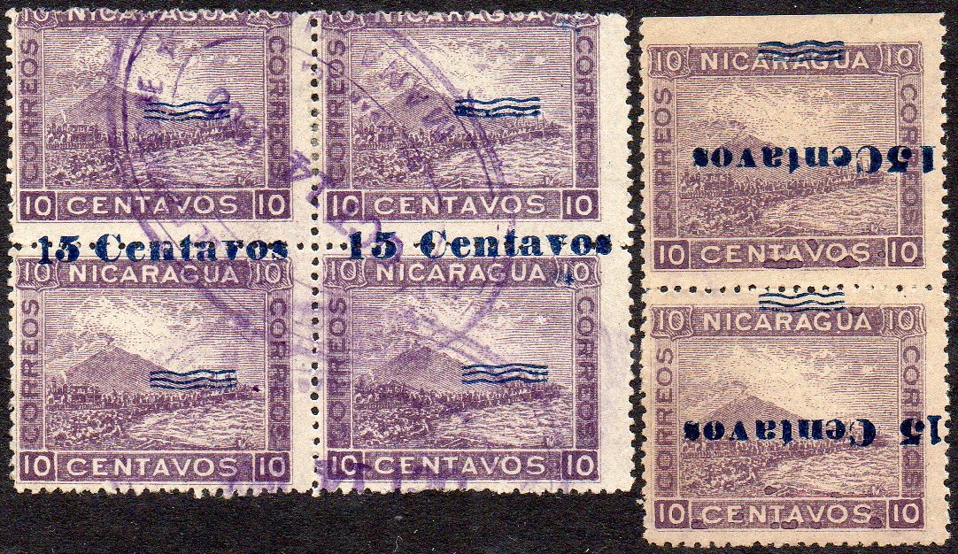 timbres-poste sellos postales stamps Nicaragua Momotombo Volcano & Train 1904 15 centavos surcharge 15c/10c